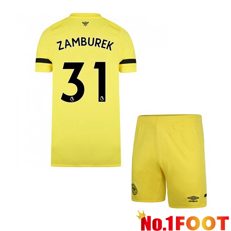 Brentford FC (ZAMBUREK 31) Kids Away Jersey Yellow 2021/22