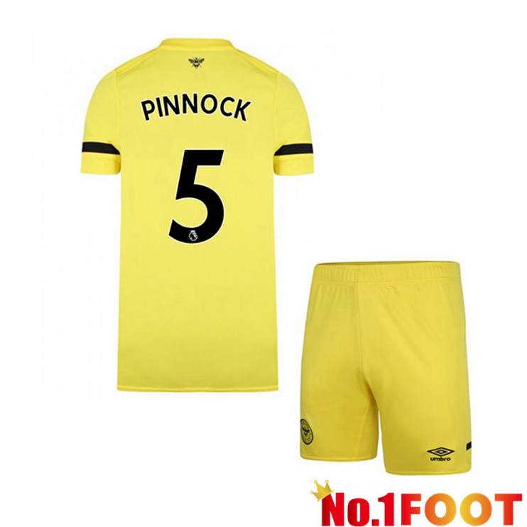 Brentford FC (PINNOCK 5) Kids Away Jersey Yellow 2021/22