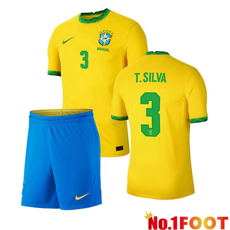 Brazil (T.SILVA 3) Kids Home Jersey 2020/2021