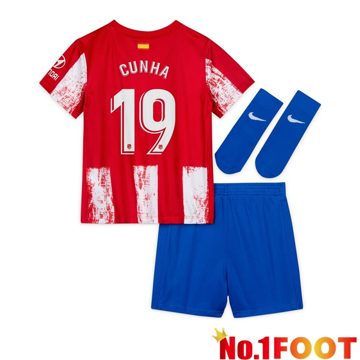 Atletico Madrid (Cunha 19) Kids Home Jersey Red/White 2021/2022