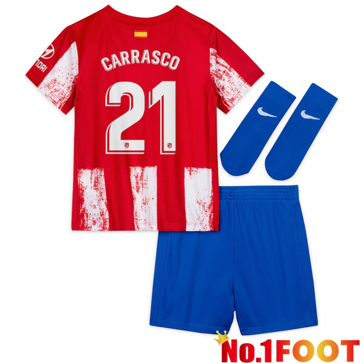 Atletico Madrid (CARRASCO 21) Kids Home Jersey Red/White 2021/2022