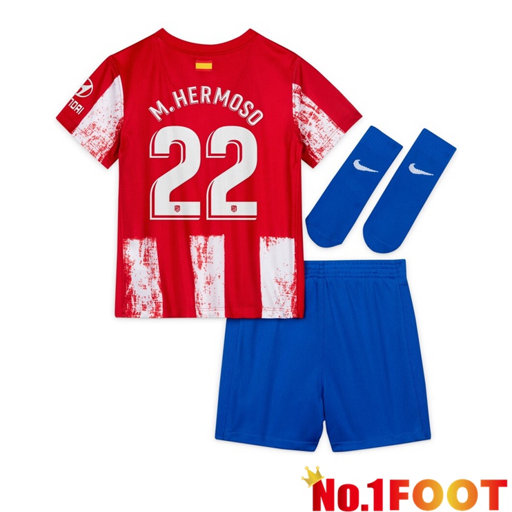 Atletico Madrid (Hermoso 22) Kids Home Jersey Red/White 2021/2022