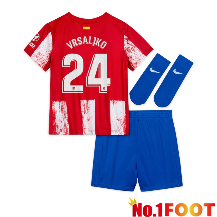 Atletico Madrid (Vrsaljko 24) Kids Home Jersey Red/White 2021/2022