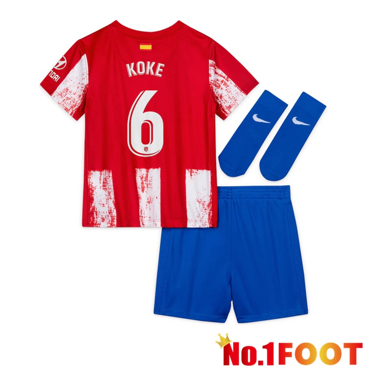 Atletico Madrid (KOKE 6) Kids Home Jersey Red/White 2021/2022