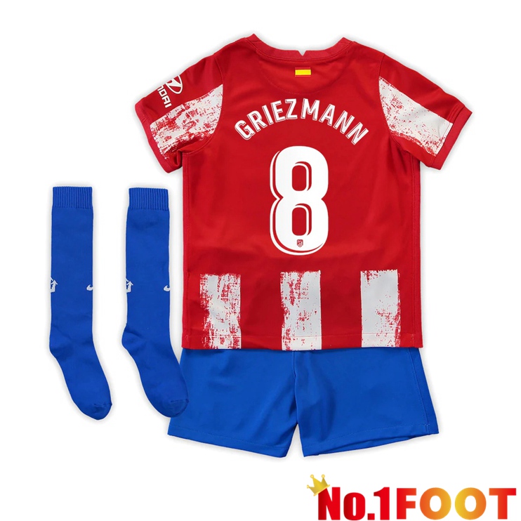 Atletico Madrid (GRIEZMANN 8) Kids Home Jersey Red/White 2021/2022