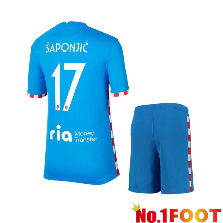 Atletico Madrid (Šaponjic 17) Kids Third Jersey Blue 2021/2022