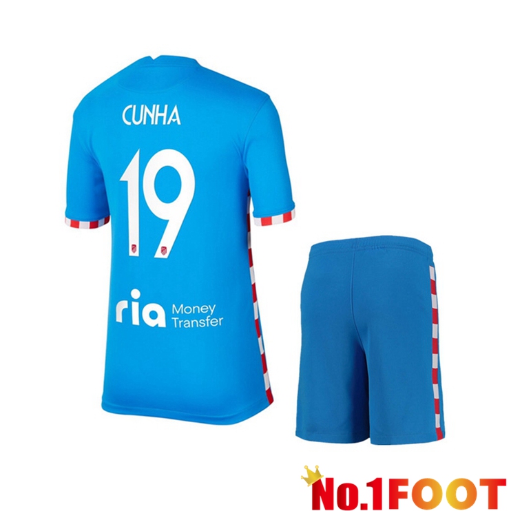 Atletico Madrid (Cunha 19) Kids Third Jersey Blue 2021/2022