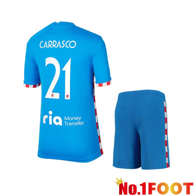 Atletico Madrid (CARRASCO 21) Kids Third Jersey Blue 2021/2022