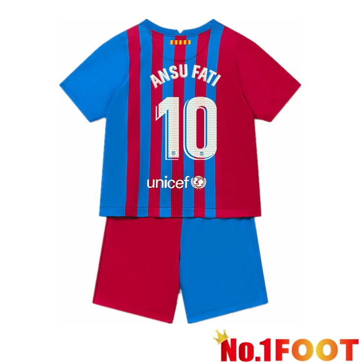 FC Barcelona (ANSU FATI 10) Kids Home Jersey Red/Blue 2021/2022