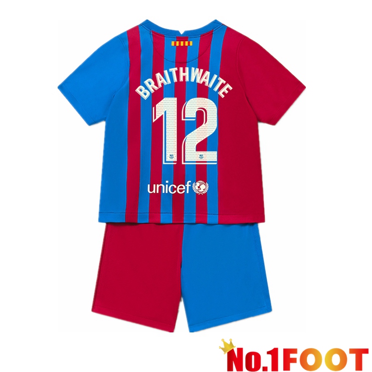 FC Barcelona (BRAITHWAITE 12) Kids Home Jersey Red/Blue 2021/2022