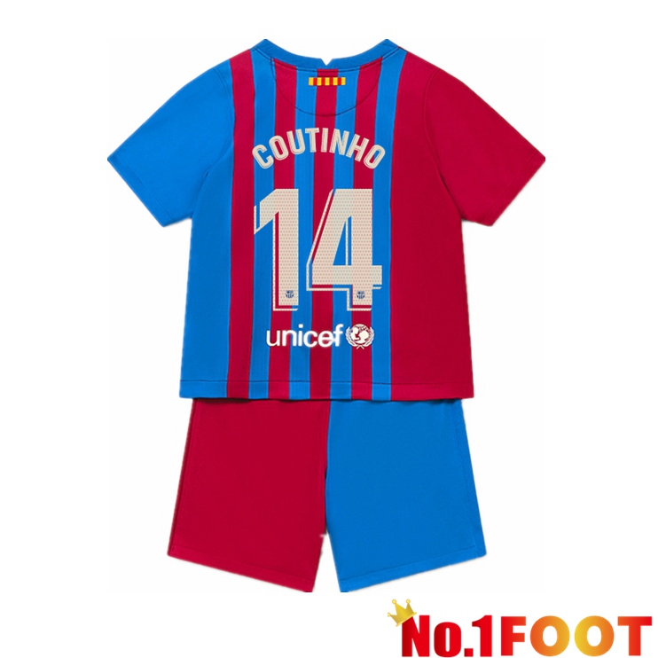 FC Barcelona (COUTINHO 14) Kids Home Jersey Red/Blue 2021/2022