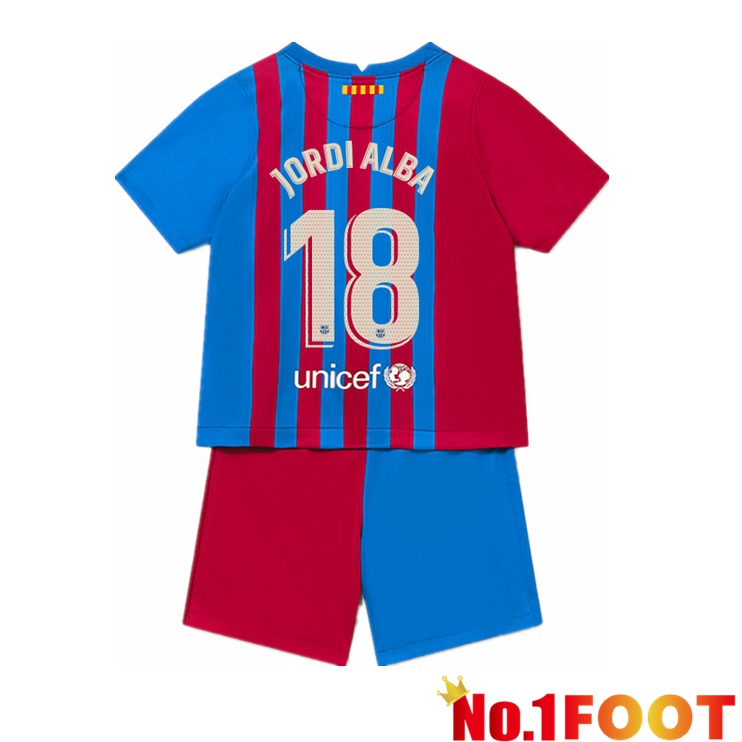 FC Barcelona (JORDI ALBA 18) Kids Home Jersey Red/Blue 2021/2022