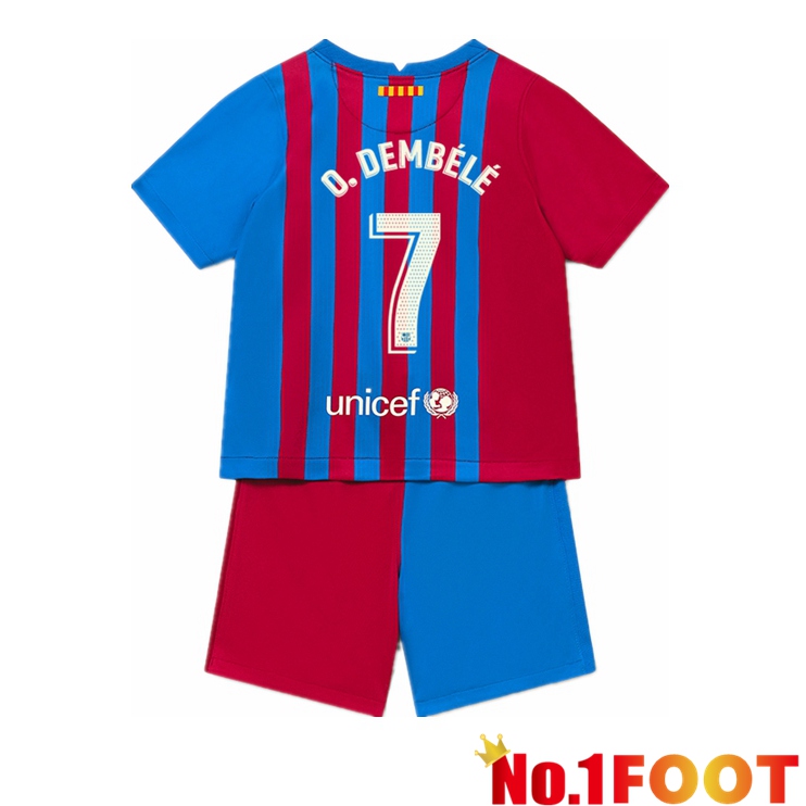 FC Barcelona (O. DEMBELE 7) Kids Home Jersey Red/Blue 2021/2022