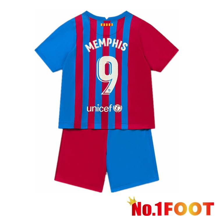 FC Barcelona (MEMPHIS 9) Kids Home Jersey Red/Blue 2021/2022