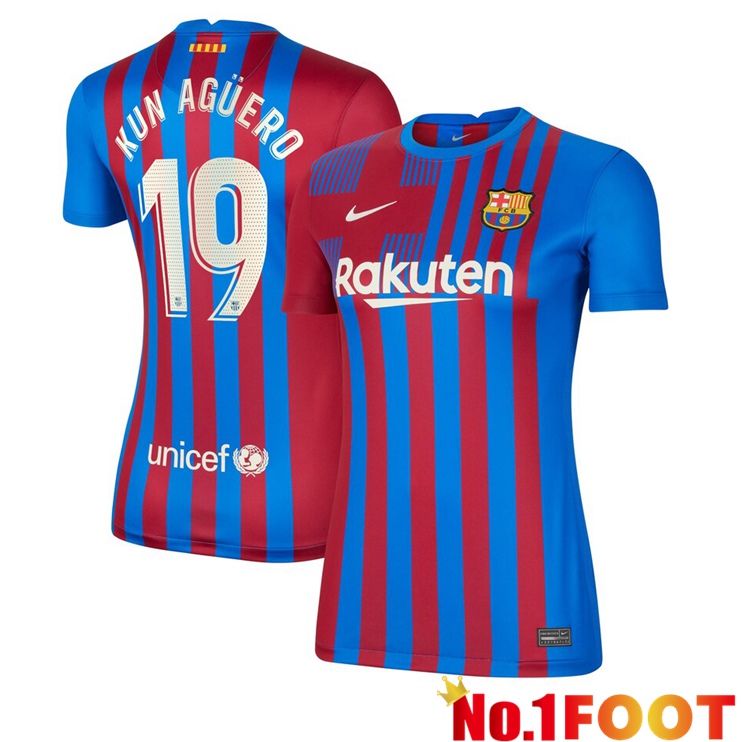 FC Barcelona (KUN AGUERO 19) Womens Home Jersey Red/Blue 2021/2022