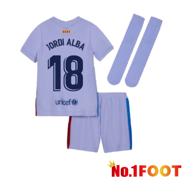 FC Barcelona (JORDI ALBA 18) Kids Away Jersey Purple 2021/2022