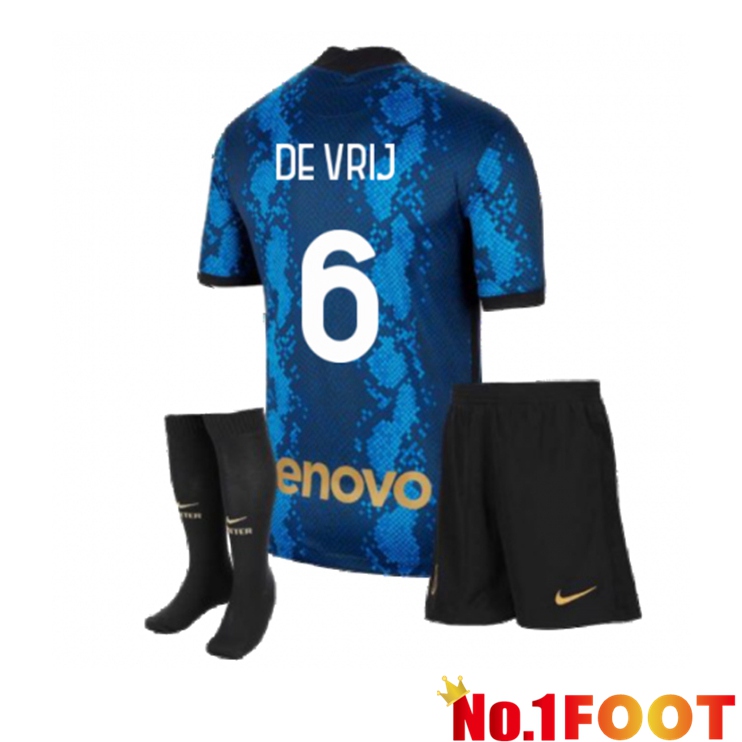 Inter Milan（DE VRIJ 6）Kids Home Jersey Blue 2021/2022