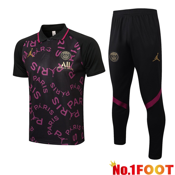 Paris PSG Polo Shirt + Pants Black Purple 2021/2022