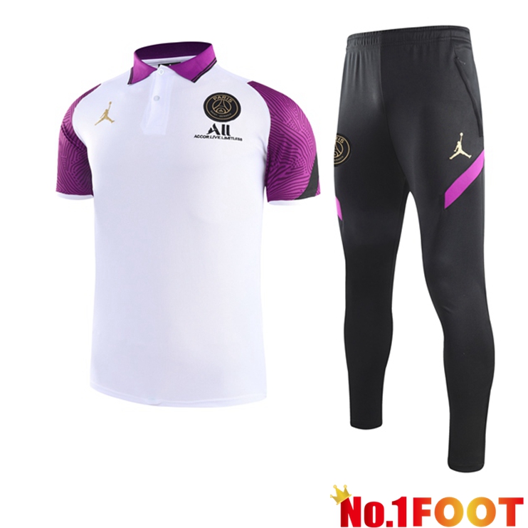 Jordan PSG Polo Shirt + Pants White Purple 2021/2022