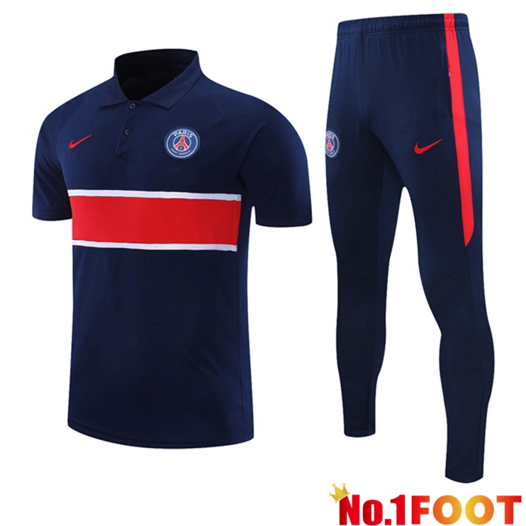 Paris PSG Polo Shirt + Pants Blue Royal Red 2021/2022