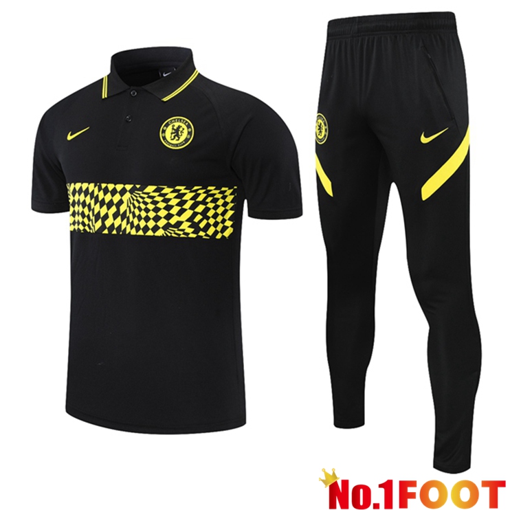 FC Chelsea Polo Shirt + Pants Black Yellow 2021/2022 - Click Image to Close