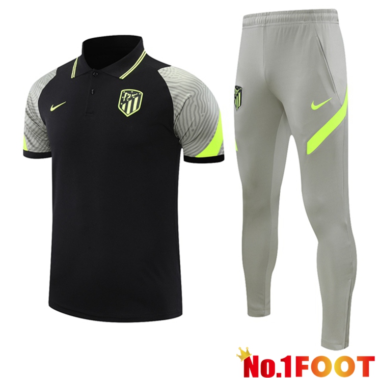 Atletico Madrid Polo Shirt + Pants Black Grey 2021/2022 - Click Image to Close