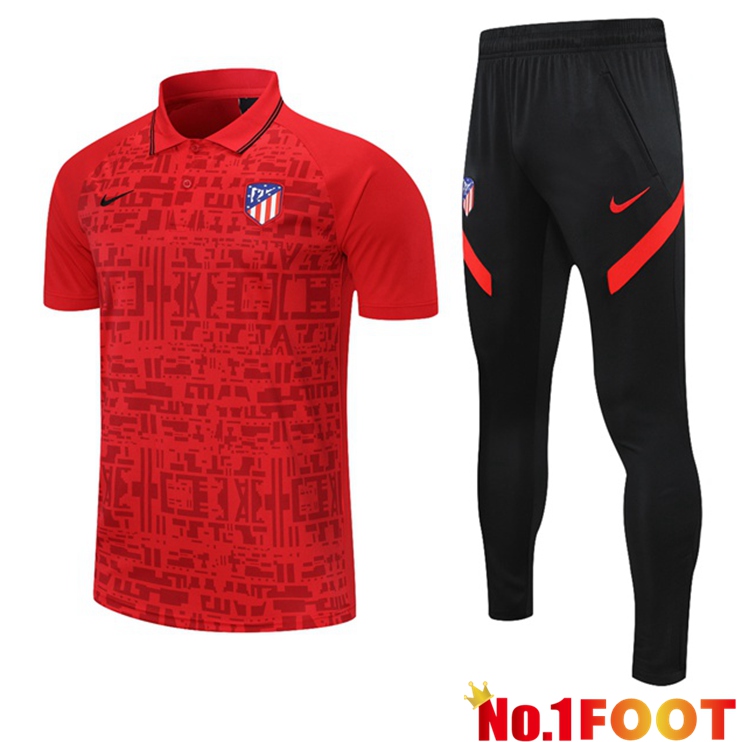 Atletico Madrid Polo Shirt + Pants Red 2021/2022 - Click Image to Close