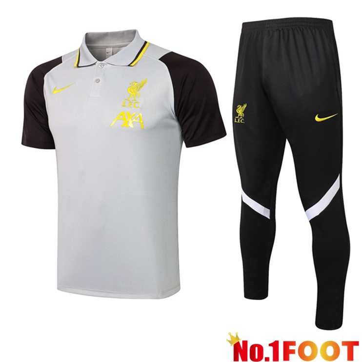 FC Liverpool Polo Shirt + Pants Grey Black 2021/2022