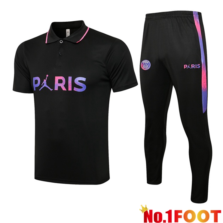 Paris PSG Polo Shirt + Pants Black Purple 2021/2022