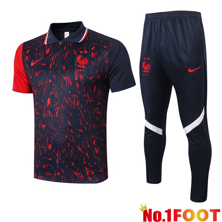 France Polo Shirt + Pants Black Red 2021/2022 - Click Image to Close