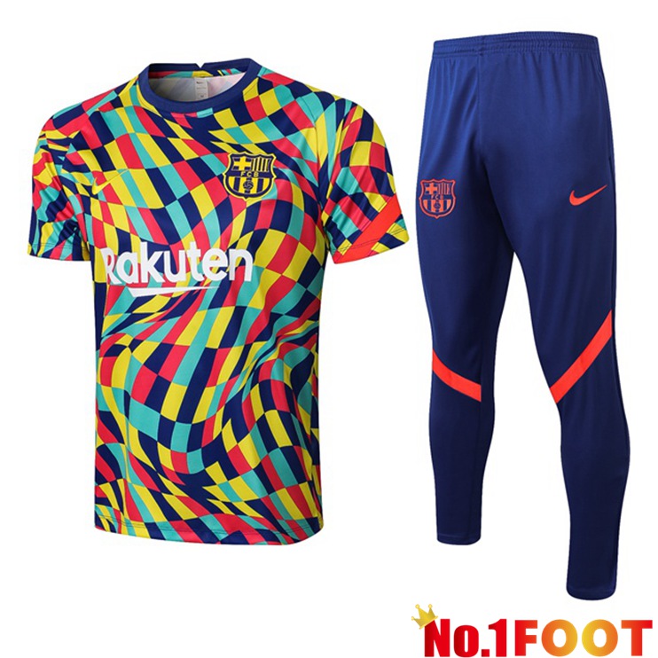 FC Barcelona Training T Shirt + Pants Yellow Blue 2021/2022