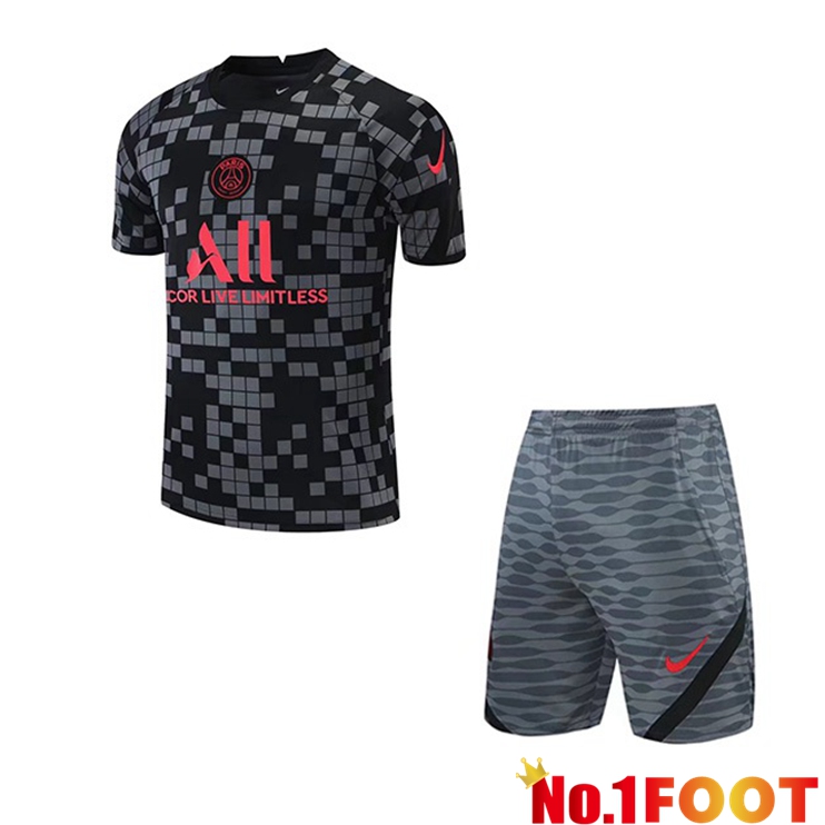 Paris PSG Training T Shirt + Shorts Black 2021/2022