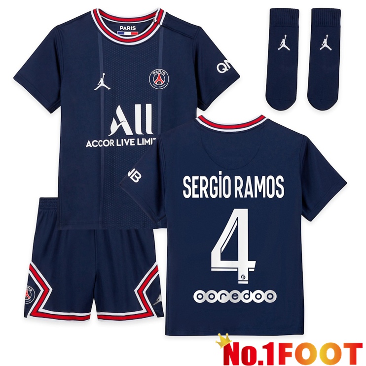 Paris Saint Germain (SERGIO RAMOS 4) Kids Home Jersey Blue 2021/2022