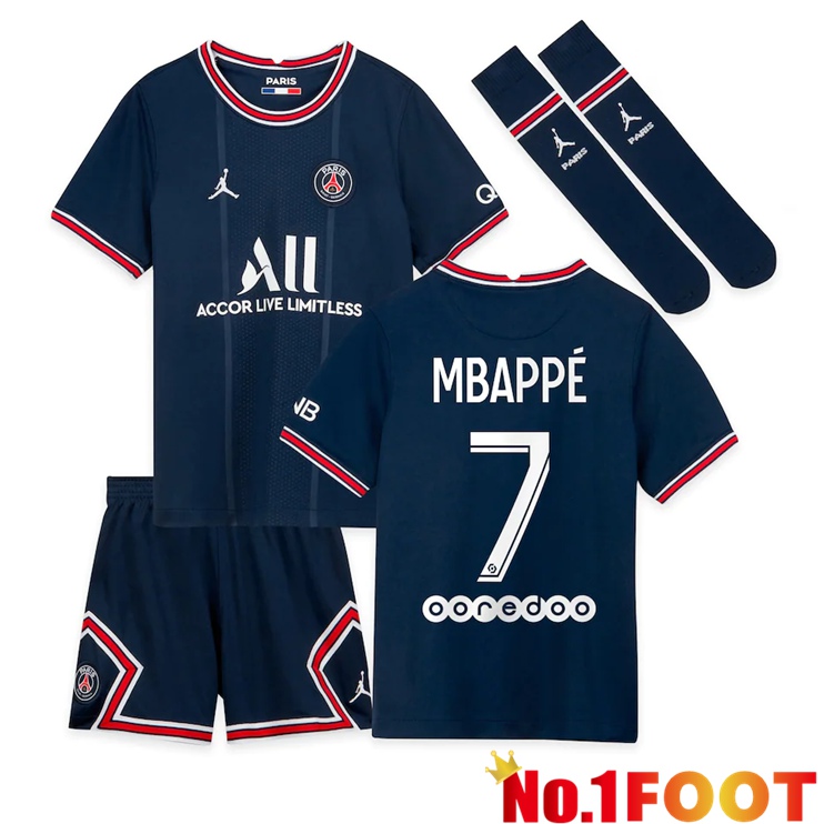 Paris Saint Germain (MBAPPE 7) Kids Home Jersey Blue 2021/2022