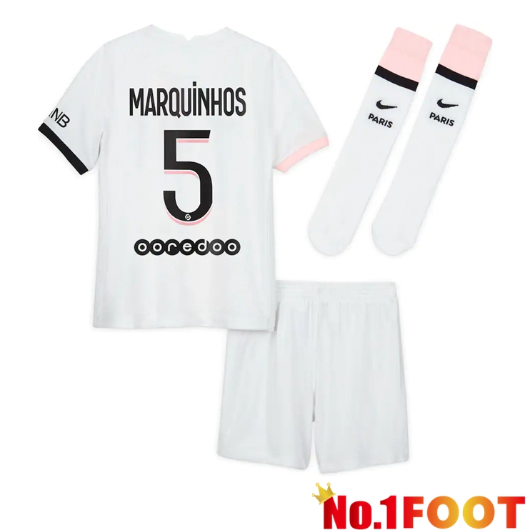 Paris Saint Germain (Marquinhos 5) Kids Away Jersey White 2021/2022