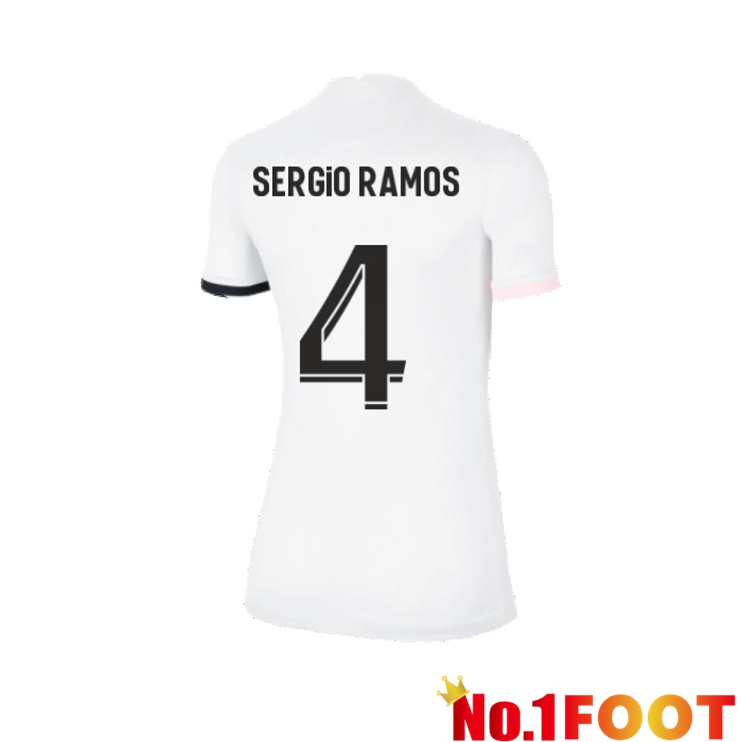 Paris Saint Germain（Sergio Ramos 4）Womens Away Jersey White 2021/2022