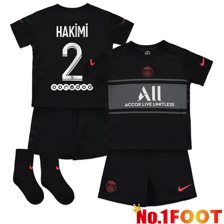 Paris Saint Germain (Hakimi 2) Kids Third Jersey Black 2021/2022