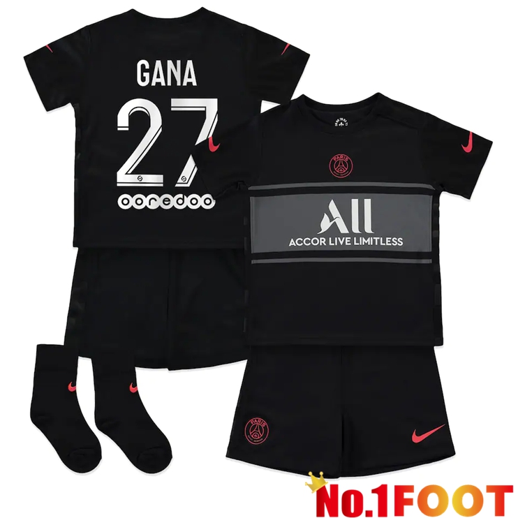 Paris Saint Germain (Gana 27) Kids Third Jersey Black 2021/2022