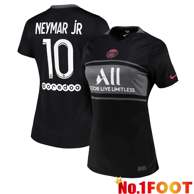 Paris Saint Germain（Neymar Jr 10）Womens Third Jersey Black 2021/2022