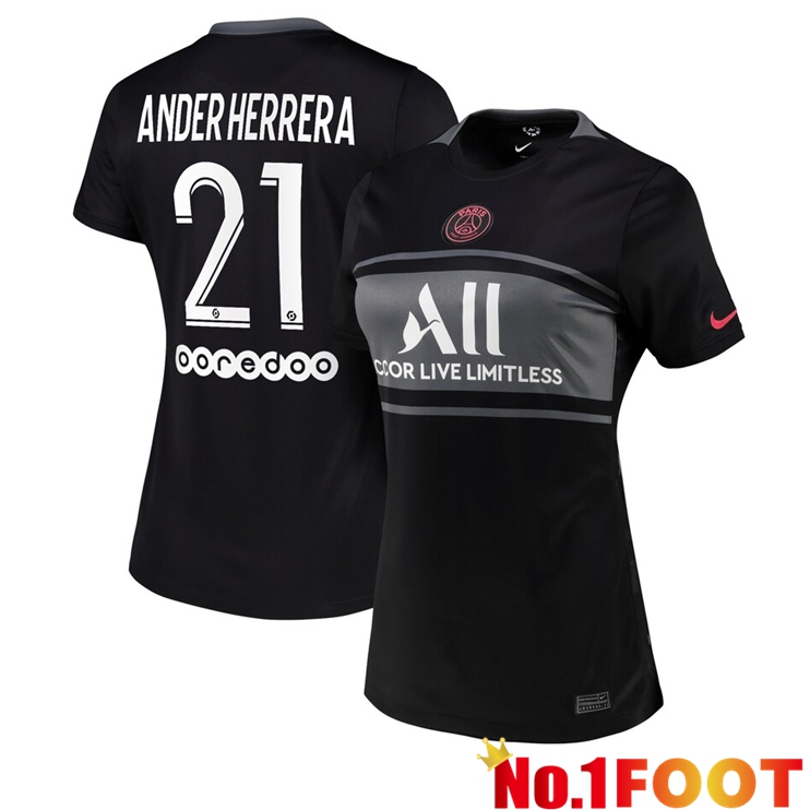 Paris Saint Germain（Ander Herrera 21）Womens Third Jersey Black 2021/2022