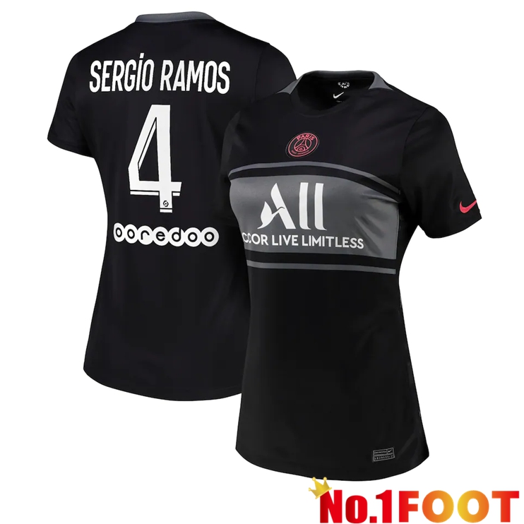 Paris Saint Germain（Sergio Ramos 4）Womens Third Jersey Black 2021/2022