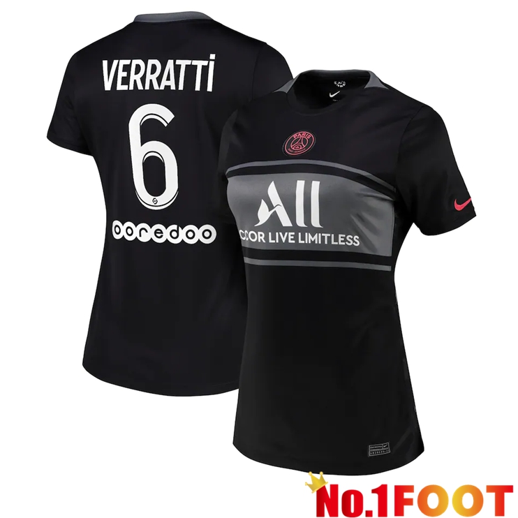 Paris Saint Germain（Verratti 6）Womens Third Jersey Black 2021/2022