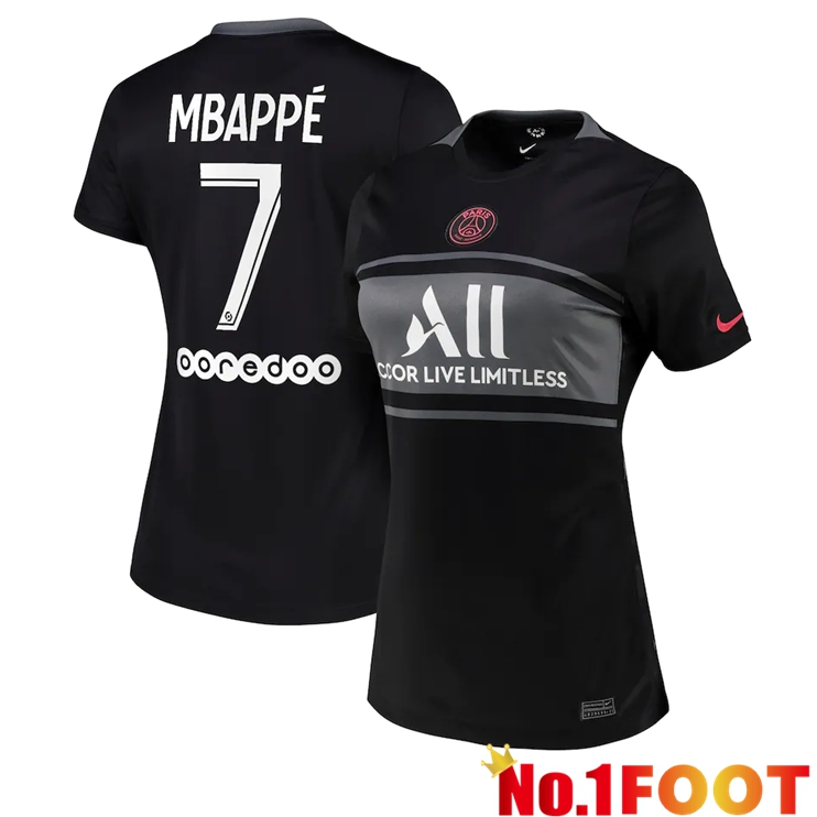 Paris Saint Germain（Mbappé 7）Womens Third Jersey Black 2021/2022