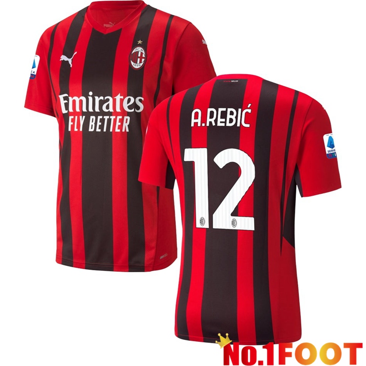 AC Milan（A.REBIC 12）Home Jersey Red/Black 2021/2022