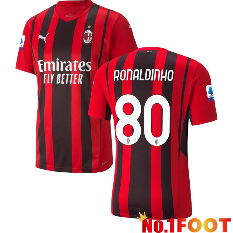 AC Milan（RONALDINHO 80）Home Jersey Red/Black 2021/2022