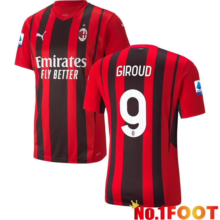 AC Milan（GIROUD 9）Home Jersey Red/Black 2021/2022