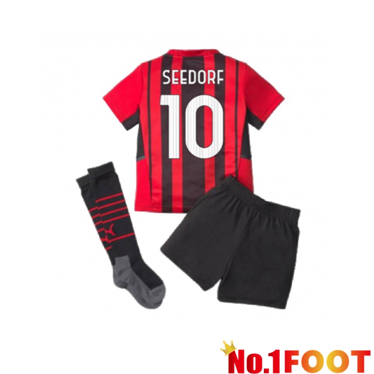 AC Milan（BRAHIM 10）Kids Home Jersey Red/Black 2021/2022