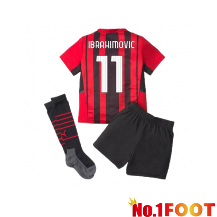 AC Milan（IBRAHIMOVIC 11）Kids Home Jersey Red/Black 2021/2022