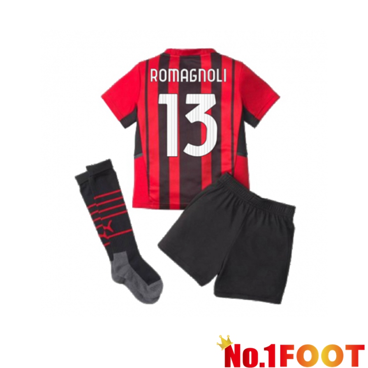 AC Milan（ROMAGNOLI 13）Kids Home Jersey Red/Black 2021/2022