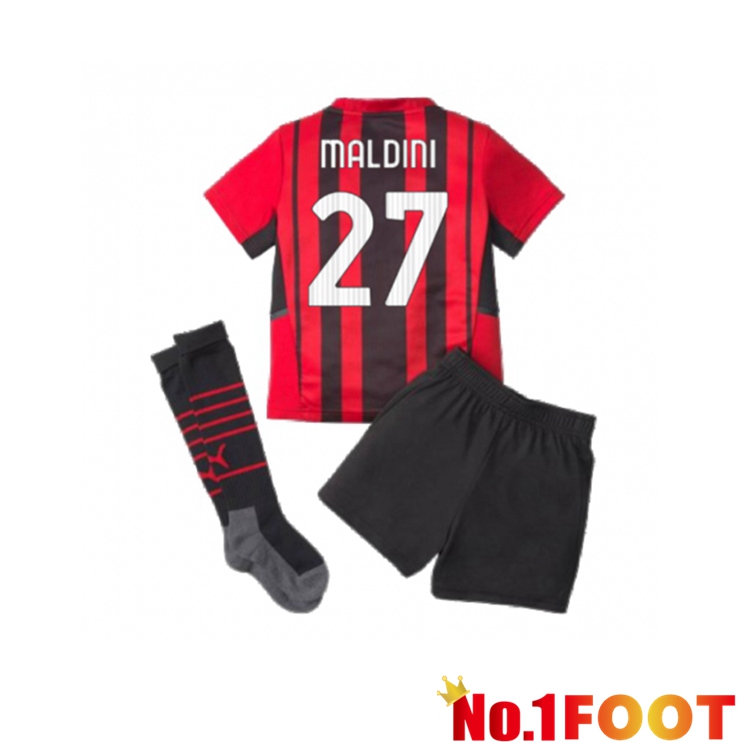 AC Milan（MALDINI 27）Kids Home Jersey Red/Black 2021/2022